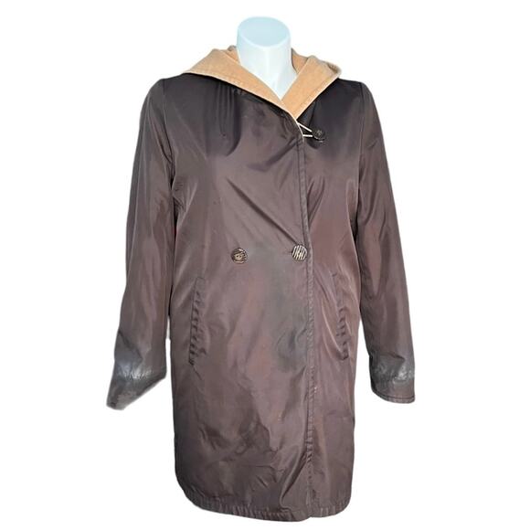 J Jill reversible wool blend coat hood tan brown size medium - Picture 14 of 14